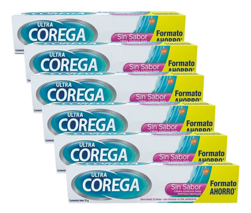 Pack X6 Corega Crema Adhesiva Ultra Corega Sin Sabor 70g