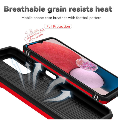 Funda Para Galaxy A13/m13 5g Uso Rudo Cámara Carcasa+mica Rojo Samsung Galaxy A04s/a13 5g/m13 5g/a04 4g
