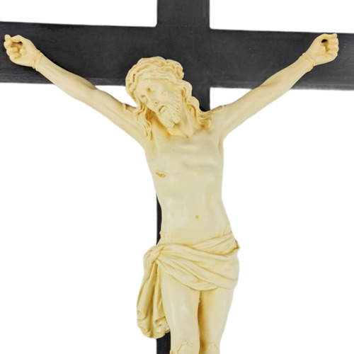 Imagem 6 de 6 de Crucifixo Tradicional Madeira Imagem Resina Cor Marfim 70cm