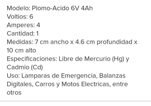 Imagen 2 de 2 de Batería Recargable Sellada 6v 4amp Lampara Emergencia