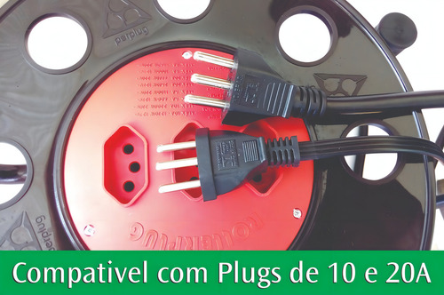 Carretel Com 3 Tomadas Para Extensão Eletrica Até 40m 2x2.5m