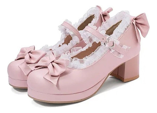 Zapatos Lolita De Princesa Con Volantes Para Mujer Tacones A