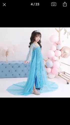 Vestido Elsa Frozen Princesa Más 4 Accesorios