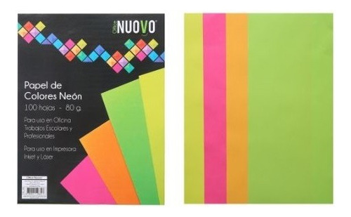 Resma Carta 100 Hojas Papel De Colores Neon 80gr Nuovo