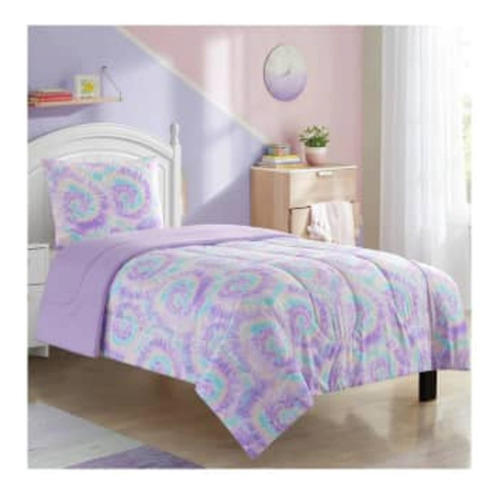 Set De Cama 3 Pzs Edredón Almohada Infantil Lila