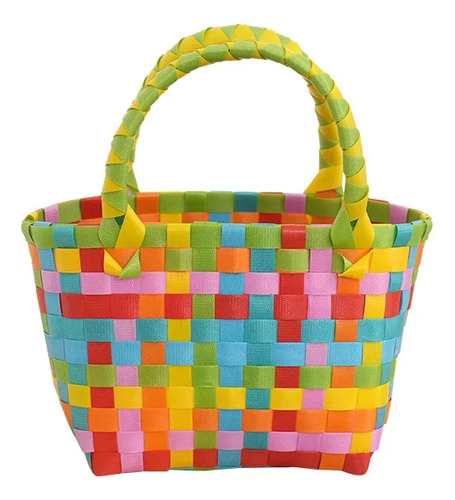Bolso Tejido De Plástico Con Rayas Rojas Y Blancas, 16 X 8 X
