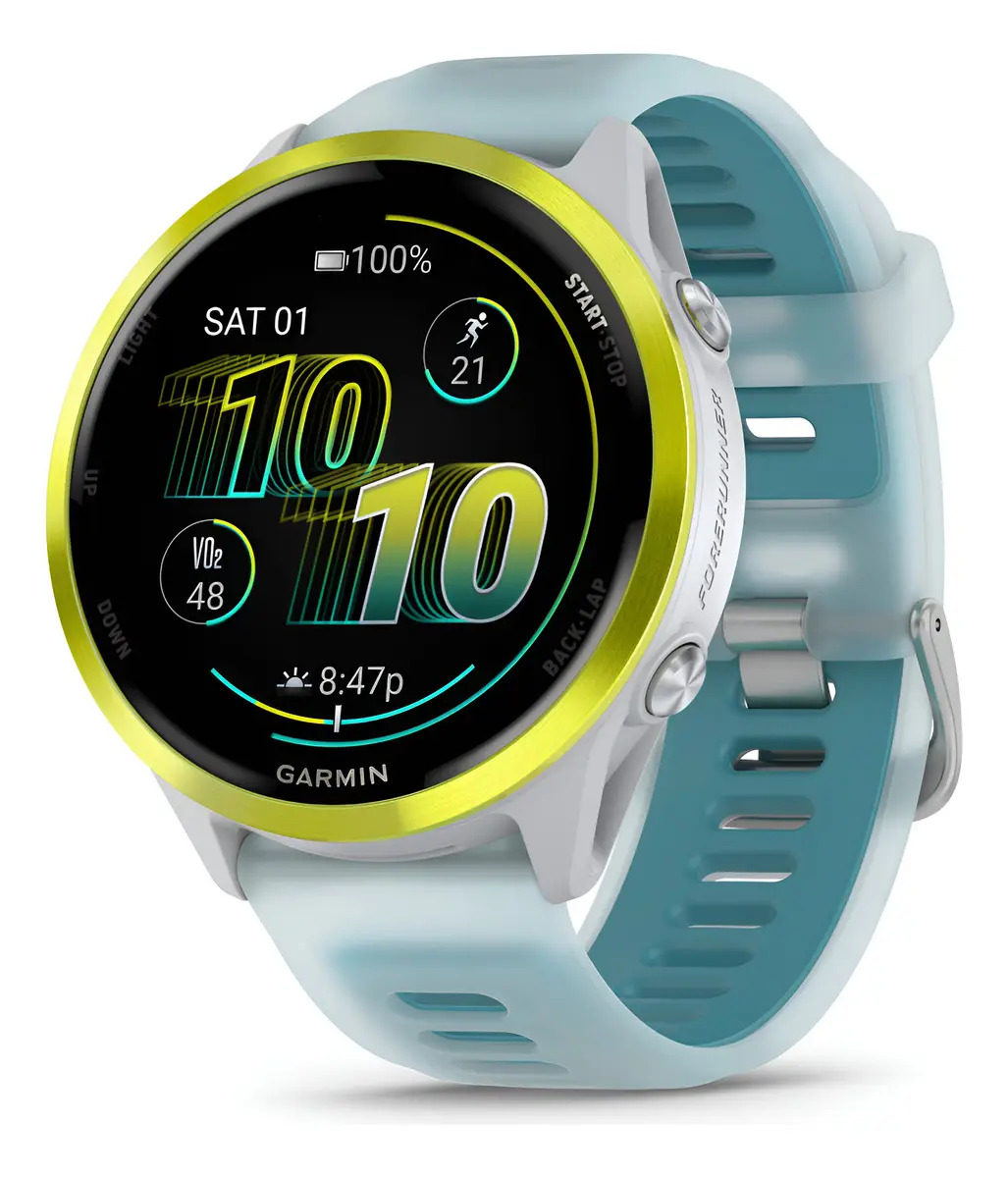 Reloj Garmin Forerunner 570 47mm, Wifi, Gps Amoled Tuquesa / Blanco Blanco Deportivo Azul Claro Amarillo