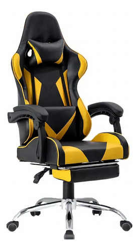 Silla de escritorio Ph Import Premium1 24587-PRE gamer ergonómica  negra y amarilla con tapizado de cuero sintético