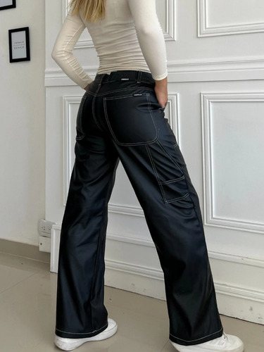 Pantalon Carpintero Engomado Costura Blanca