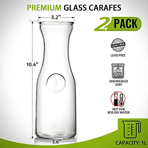 Juego De 2 Jarras De Vidrio Con Tapas, Jarra De Agua De 1 Li