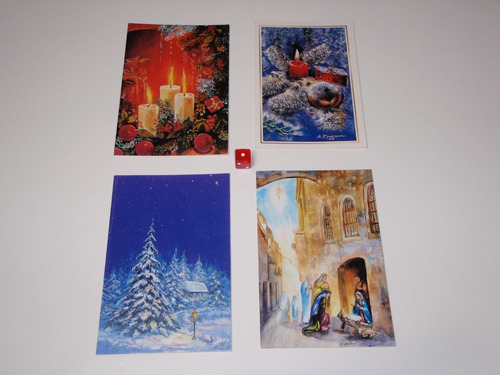 4 Tarjetas Postales Navideñas Verticales 11.5 X 17.5 Cm