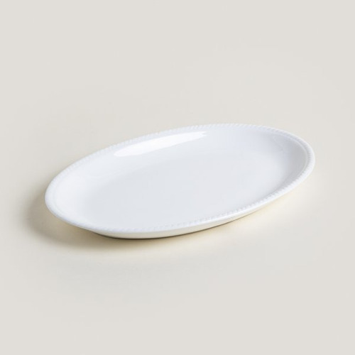 Bandeja Fuente Oval Porcelana Blanca Importada 41cm Tramado