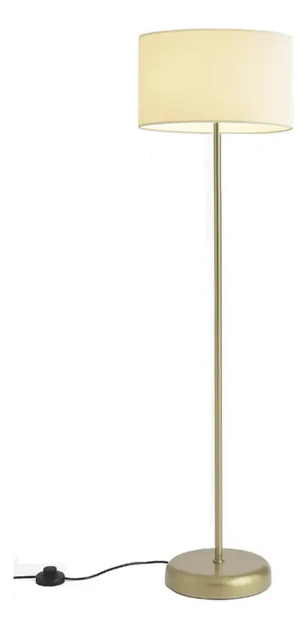 Luminária Chão Cupula Tecido Skyshow® Abajur Coluna Piso Cúpula Bege/cru Estrutura Dourado