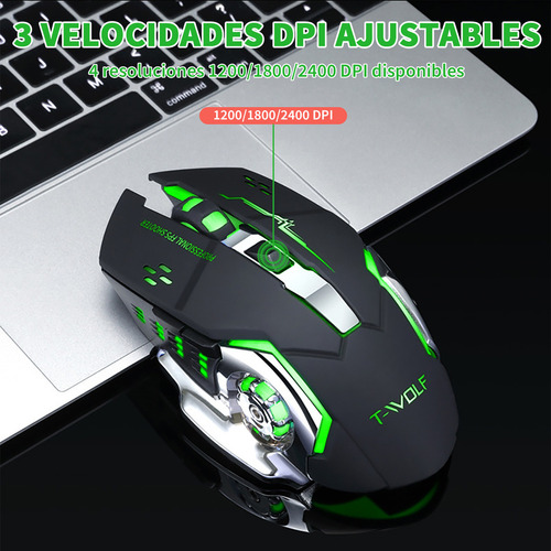 Mouse Inalámbrico Bluetooth Recargable Gamer Ergonomico 2.4g Color Negro