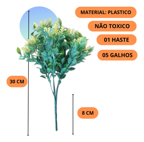 Buque Capim Artificial 3 Unida Flor Que Parece Real 5 Galhos