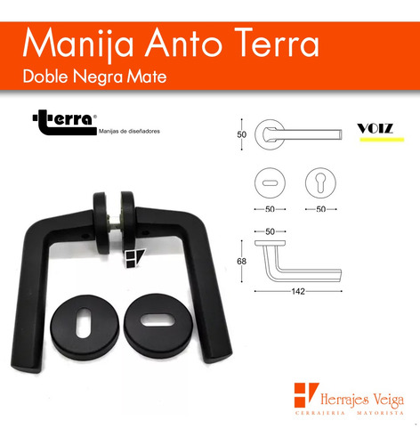 Imagen 2 de 10 de Manija Picaporte Anto Terra Doble C/boca Retro Negra Mate***