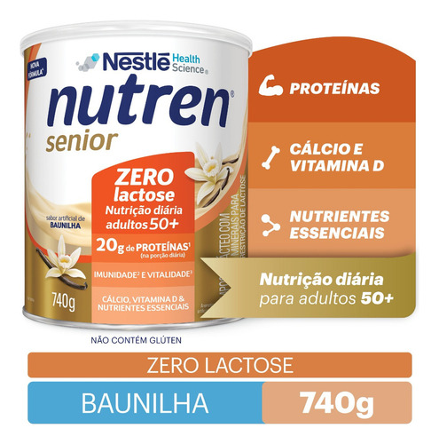 Complemento Alim Nutren Senior Zero Lactose Baunilha 740g Baunilha