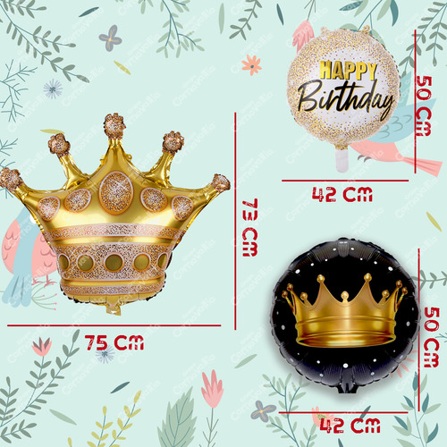 Kit 5 Globos Feliz Cumpleaños Corona Dorada Decoración Fiest