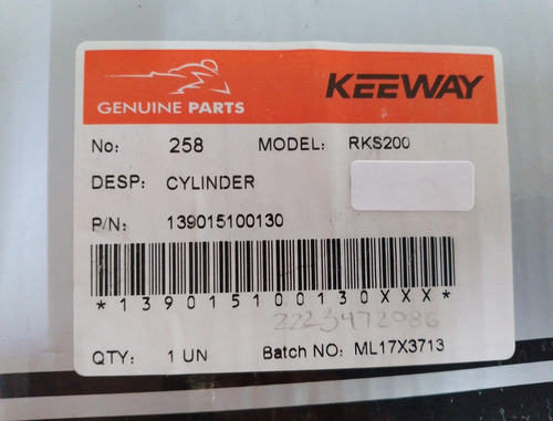 Cilindro Gris Para Rks200, Rkv Y Rkv Sport Keeway