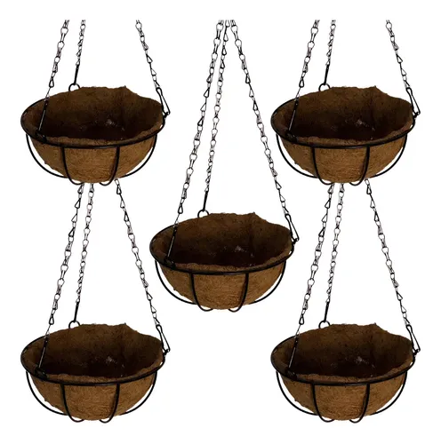 5 Vasos Fibra De Coco 30cm Planta Suspenso Pendente Corrente Cor ...