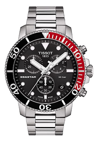 Tissot Seastar Gts Qtz Chr Ss Bk Ind, Gris, Movimiento De