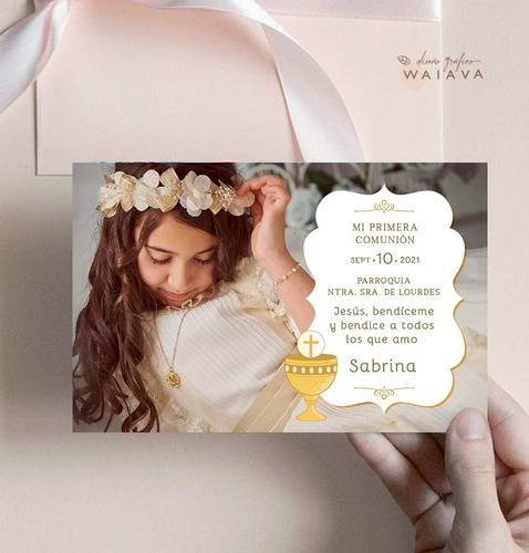 Imagen 9 de 10 de Estampas Tarjetas Primera Comunión Con Foto Nenas X 2u