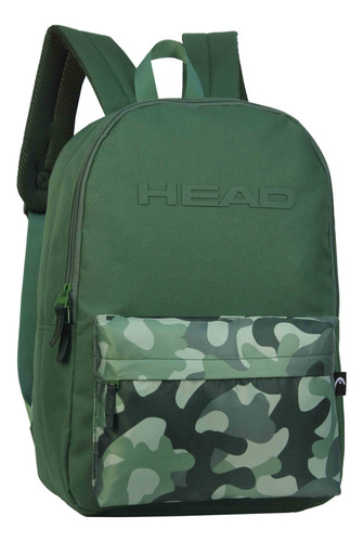 Mochila Head Urbana Reforzada Negro Verde Azul Deportiva Color Verde Musgo Diseño De La Tela Lisa