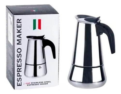 Cafetera Espresso Moka, 2 Tazas De Cafe Espresso Percolador Color Plateado