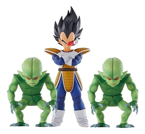 Set 3 Figuras Vegeta 24 Cm + 2 Saibaiman Dragon Ball - Caja