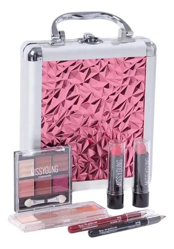 Maletín De Maquillaje Nhome Cosmeticos Incluidos Color Rosa