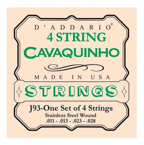 Encordoamento Cavaco Cavaquinho D'addario Ej93 Musical Store
