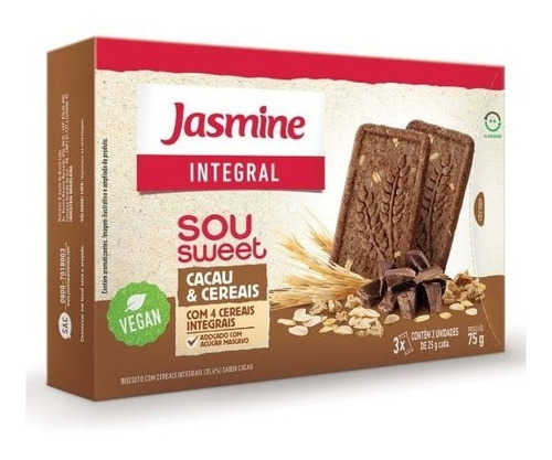 Biscoito Sou Sweet Cacau E Cereais Jasmine Pacote 75g