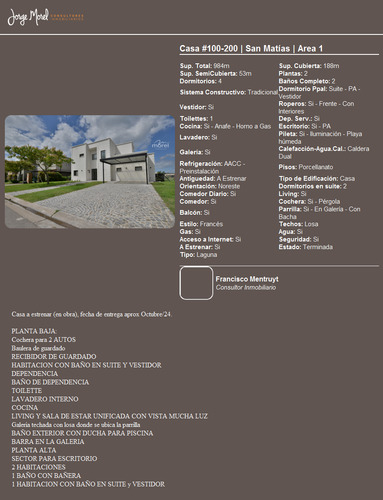 Casa Laguna #100-200 - San Matías - Area 1 - 188m2 #id 12577