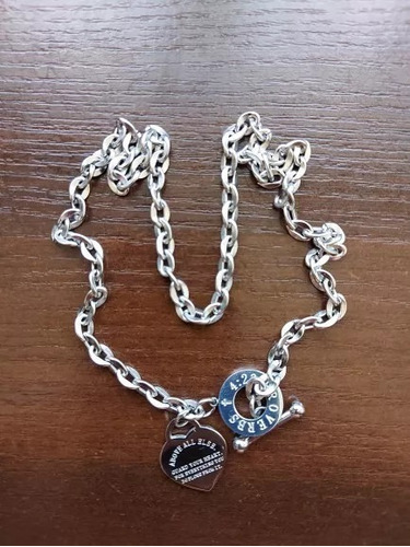 Imagen 6 de 8 de Collar Plata Eslabones Gruesos Dije Corazón Buchón Broche T