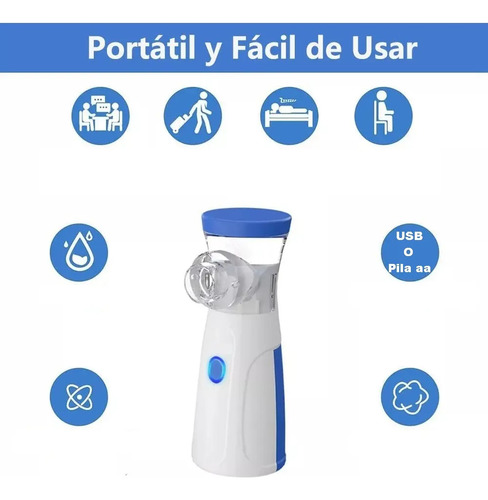 Nebulizador Mesh Ultrasonico - Eficacia Y Confort Usb Blanco Con Detalles Azules