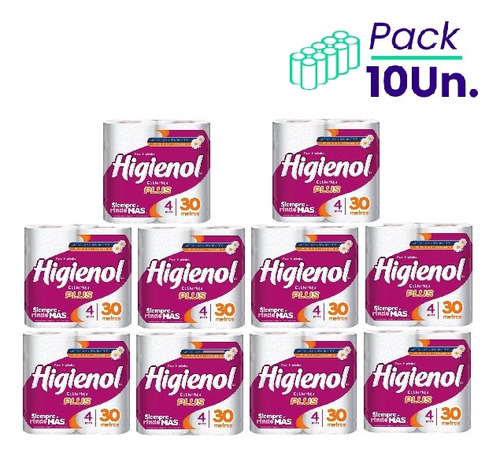 Papel Higienico Doble Hoja Plus 30m 4u Higienol Pack X10