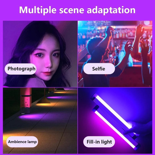 Luz De Tubo Led Rgb Colorida Usb 10w Lilás E Azul 32cm