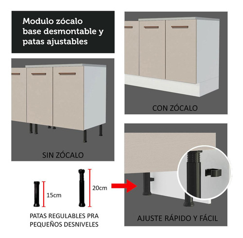 Mueble De Cocina 200cm Con Tarja Agata Blanco/crema