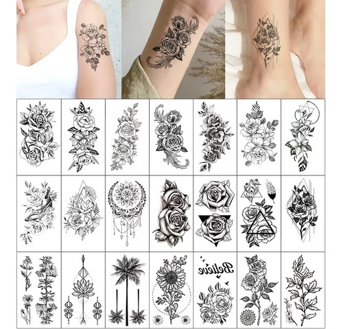 Tatuaje Temporal 30 Plantillas Atrapasueños Rosas Flores