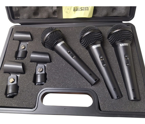 Pack De 3 Microfonos Dinamicos Ealsem Con Maleta