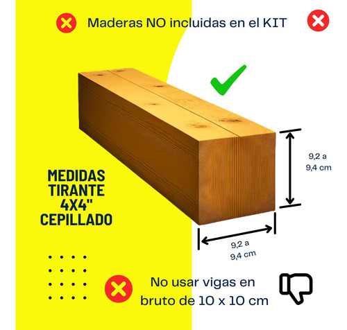 Kit Pergola 3x3 Apoyo Pared Base 4p Cementar Enterrar Alluss Negro