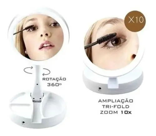 Linha House Espelho Dobrável Maquiagem Dupla Face Aumento 10x LED — miniatura 4