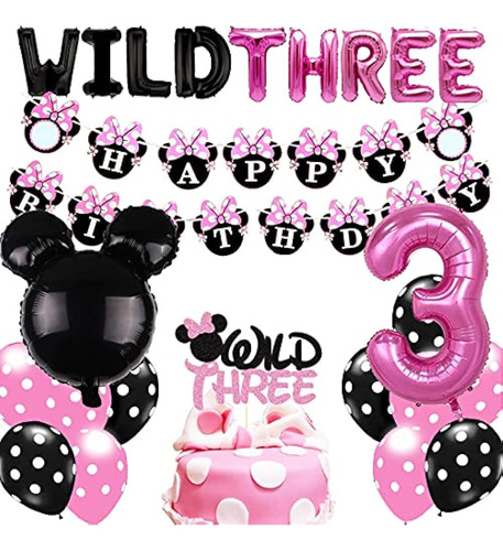 Minnie 3er Cumpleaños Mouse Banner Cake Topper Wild Three Pa