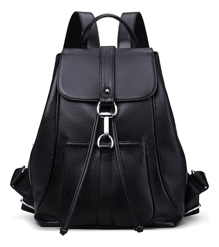 Mochila Vintage De Cuero Genuino Para Mujer - Negro