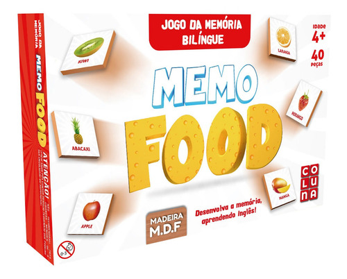 Imagem 3 de 3 de Jogo Da Memoria Memo Food 40 Peças Madeira Infantil Coluna