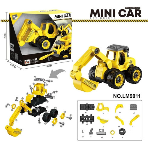 Imagen 2 de 2 de Vehiculo Diy Para Armar Camion Construccion Grua Pala Edu Color Amarillo Personaje Excavadora 51