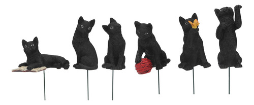 6 Piezas De Resina Para Césped, Diseño De Gato, Color Negro,