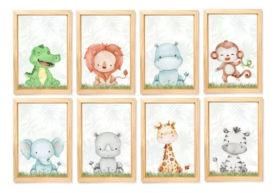 Kit 8 Quadros Decorativos Infantil Safari Baby