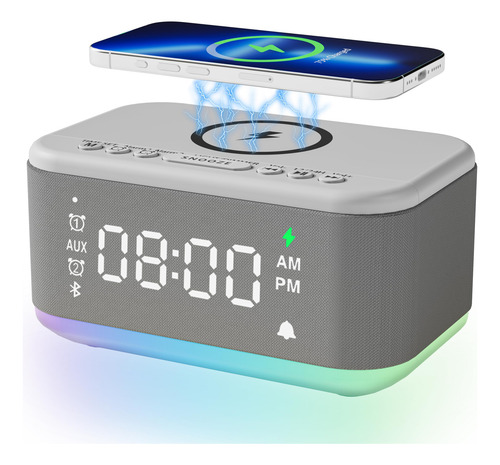 Reloj Despertador Bluetooth Con Altavoz Y Cargador Inalámbri Gris