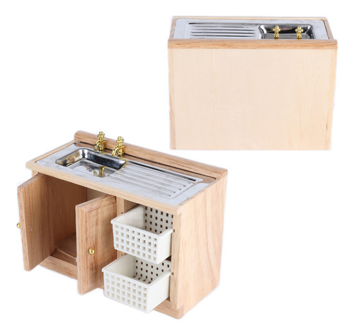 Mini Lavabo De Madera Tipo Casita De Muñecas De Tamaño 1:12